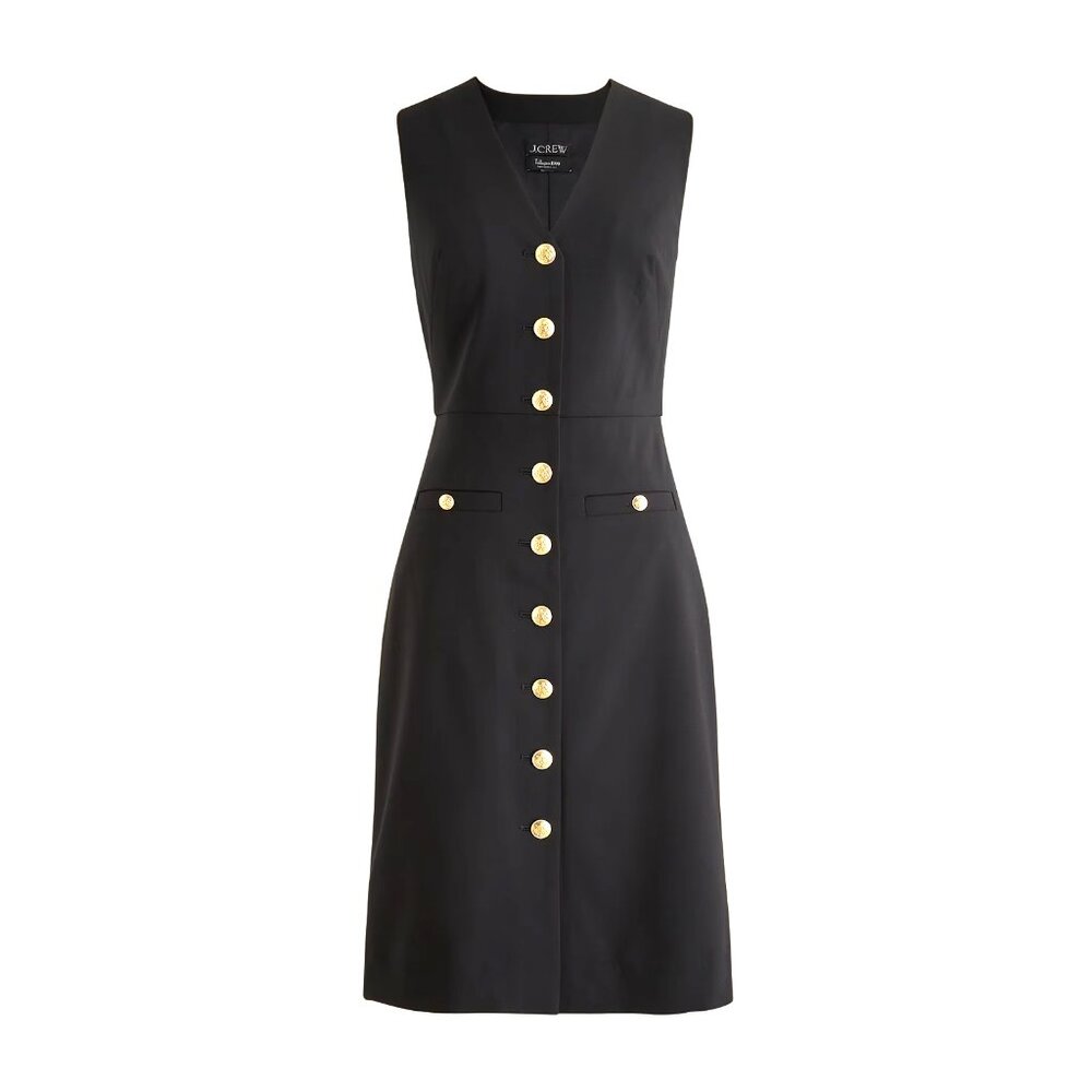 NWT J.Crew Collection Buttoned Sheath in Black Italian Stretch Wool Dress 8